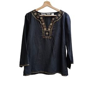 Malcolm Black 100% Irish Linen Embroidered Sequin Tunic Top Medium